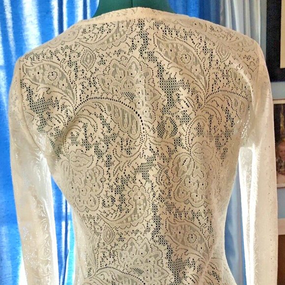 BCBG MAXAZRIA Mikayla Off White Paisley Stretch Lace Long Sleeve Top - Size M - Picture 4 of 5